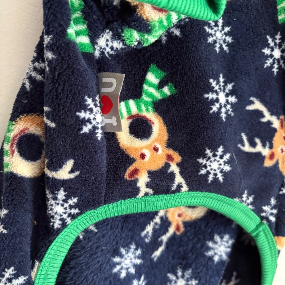 Pet Apparel Christmas Reindeer Snowflake‎ Fleece Dog Pajamas Navy Green Size M